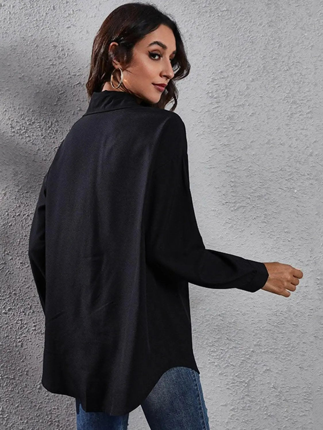 Chic graphic print blouse, collar - Love Salve